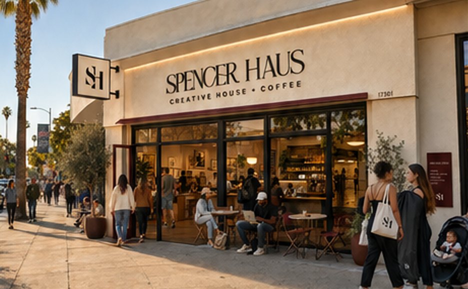 Concept rendering of the Spencer Haus storefront with sidewalk seating